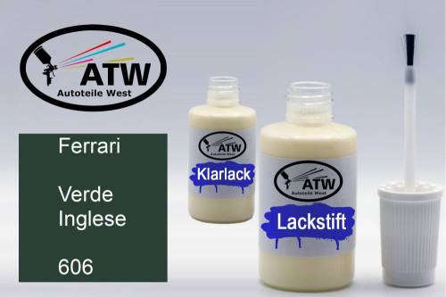 Ferrari, Verde Inglese, 606: 20ml Lackstift + 20ml Klarlack - Set, von ATW Autoteile West.